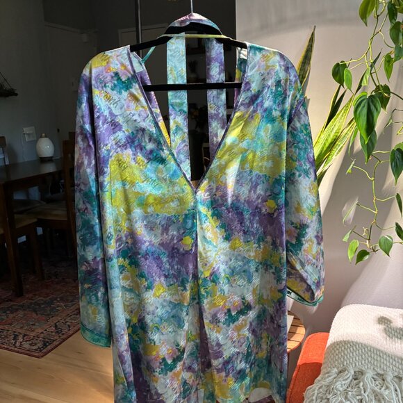 Yitty Satin Pretty Mini Robe Deep Sea Watercolor - Picture 8 of 11
